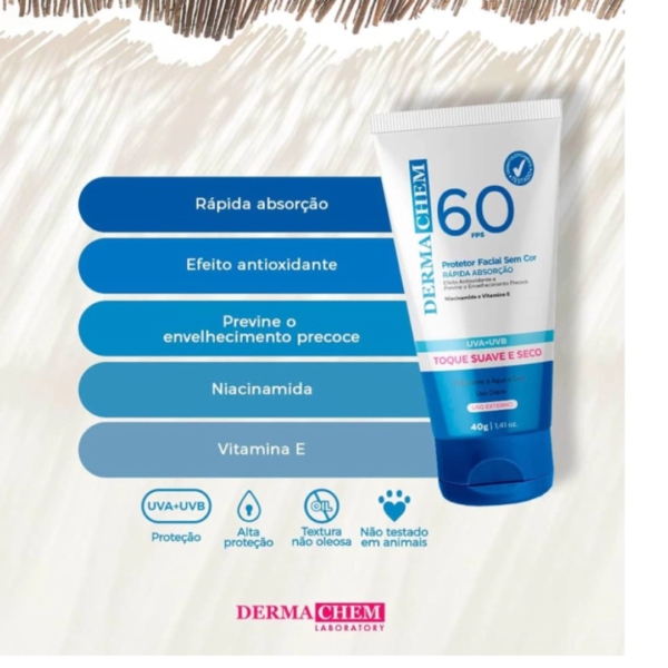 Protetor Facial Solar Dermachem FPs 60  sem cor 40gr - Image 5