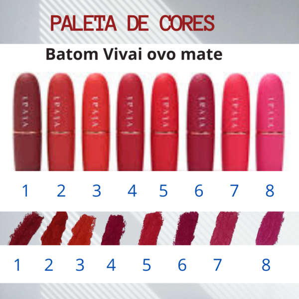 Batom Ovo Matte Hidratante - Longa Duração 8 Cores- Vivai - Image 2