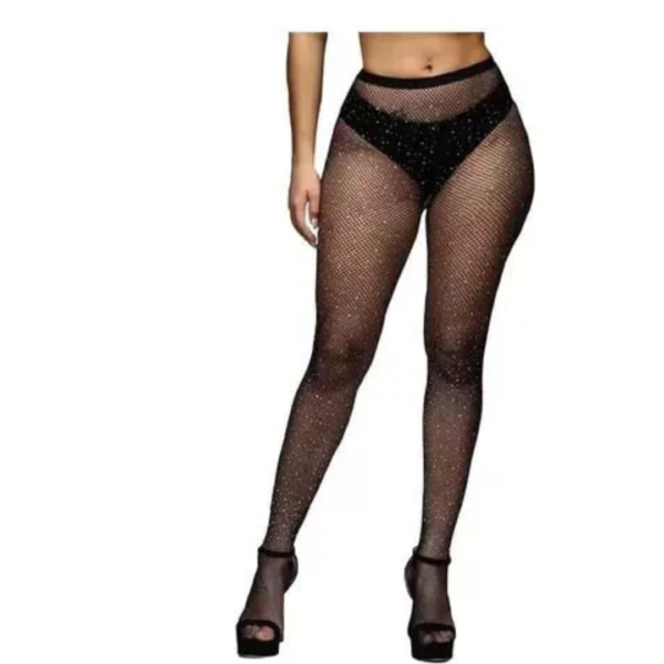 Meia Calça Arrastão Blogueira Com Strass Brilho Trama Aberta - Rose Kiss 1003 - Image 2