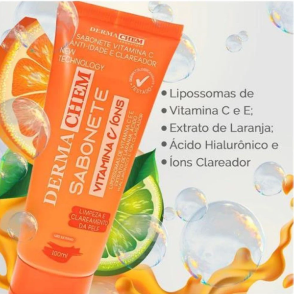Sabonete Liquido DERMACHEN Vitamina C Anti-Idade e Clareador 100ml - Limpeza e Clareamento da Pele - Image 2