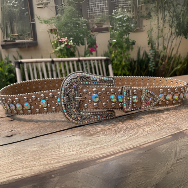 Cinto Feminino Couro Legitimo Country com Pedraria e Strass