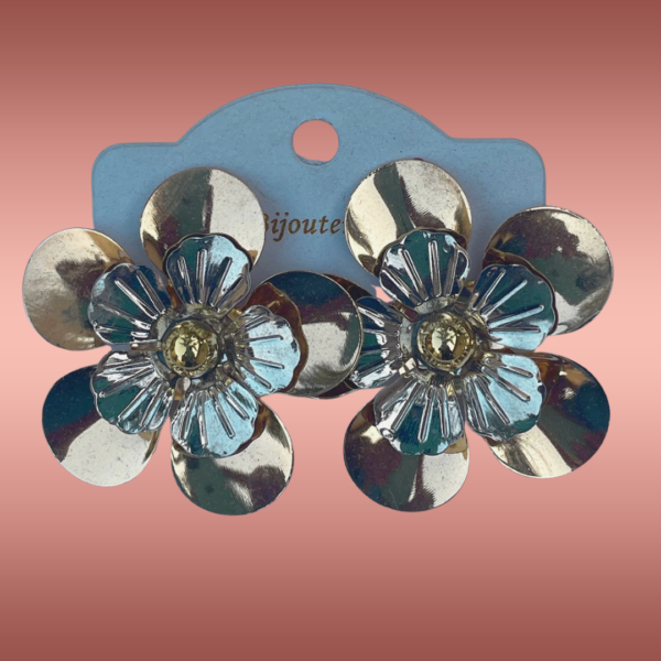 Bijuteria - Brinco de Flor Grande Dourado/Prata