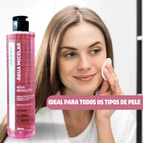 Água Micelar Rosa Mosqueta Limpa e Hidrata Pele Skin Care Lady Beauty 310ml - Image 3
