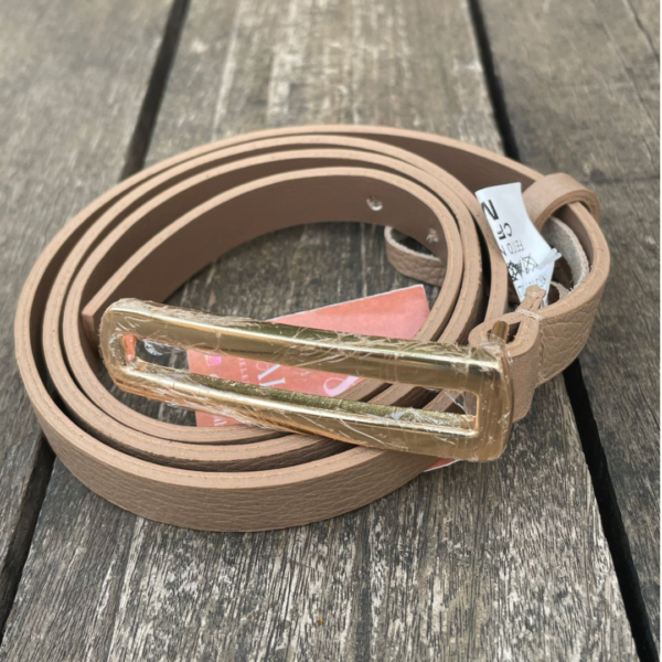 Cinto Feminino Fino Couro Legitimo Fivela Longa Dourada - Image 3