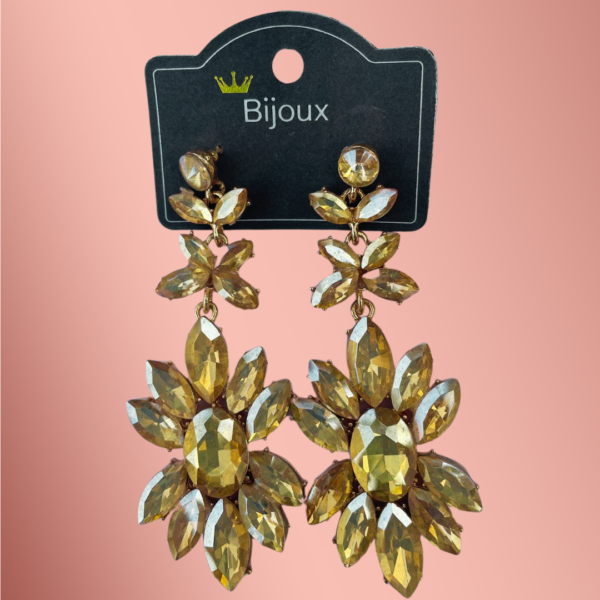 Bijuteria - Brinco Pedras Gotas e Metal Dourado - Image 3