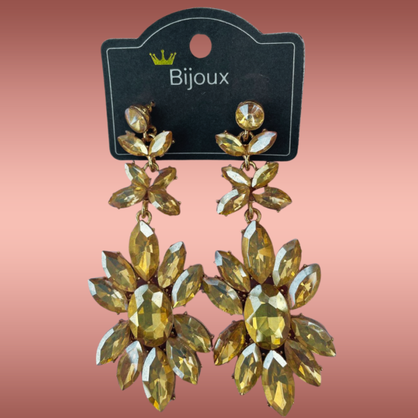 Bijuteria - Brinco Pedras Gotas e Metal Dourado
